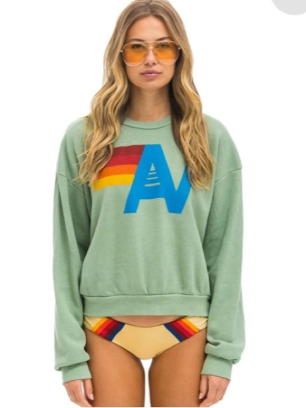 Aviator Nation Sage Green Relaxes Crewneck Sweatshirt | Size Medium